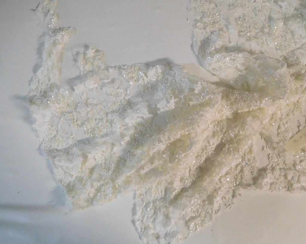 Beaded Silk Lace, White, (112cmx25cm)