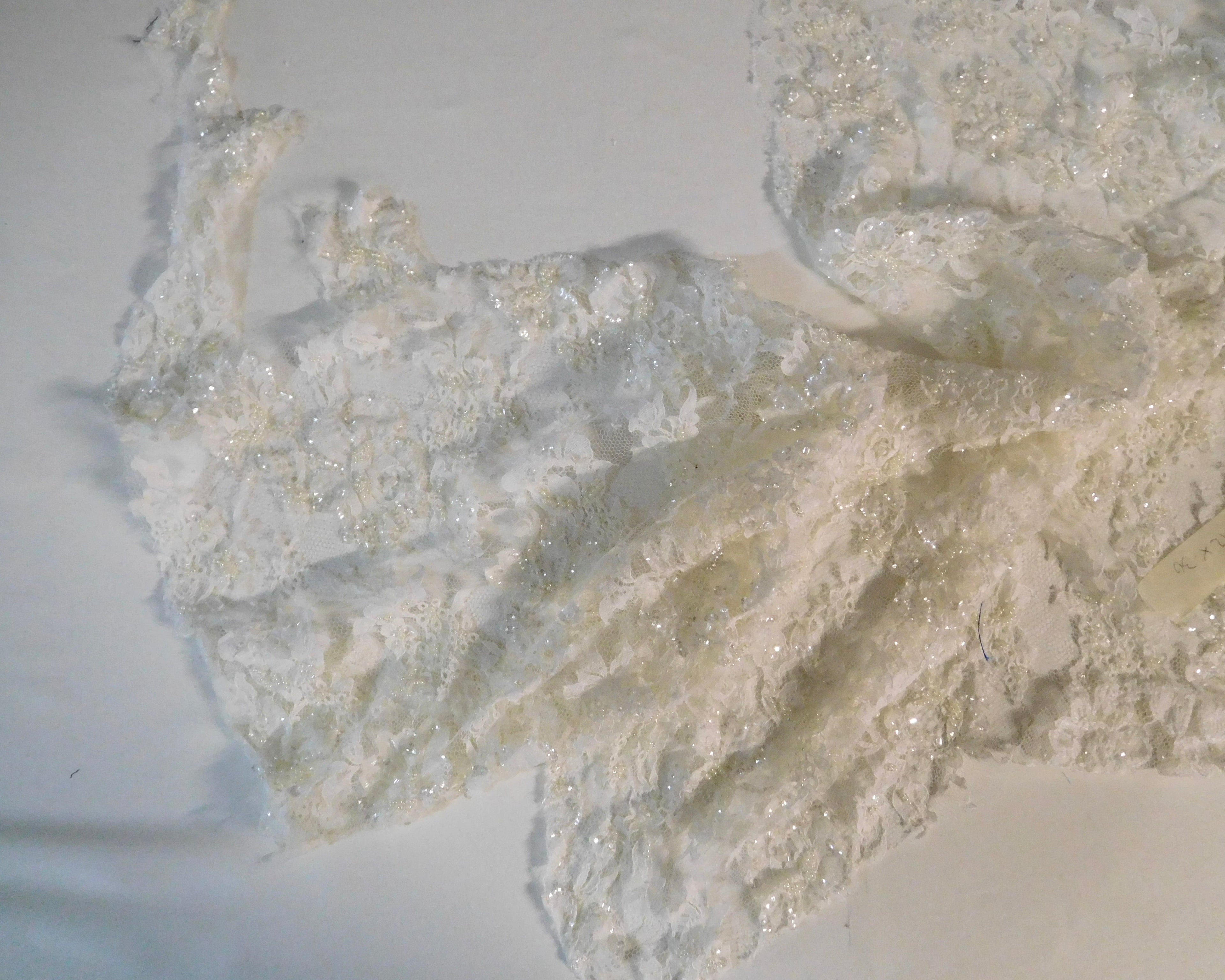 Beaded Silk Lace, White, (112cmx25cm)