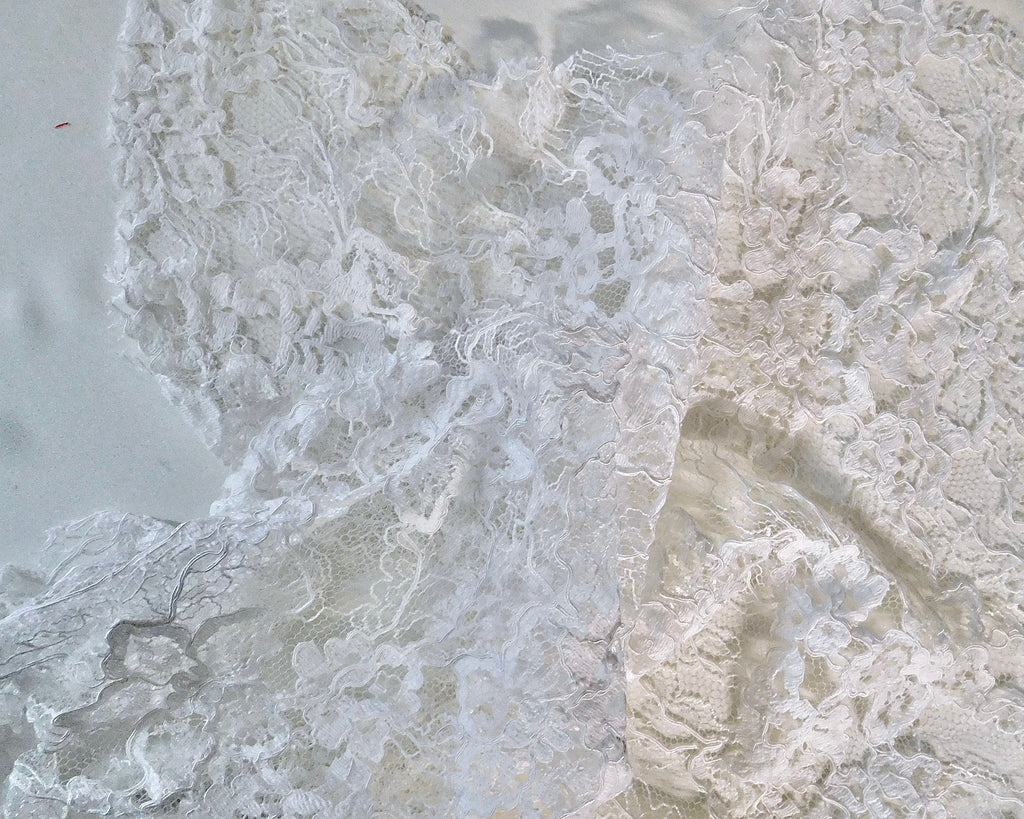 Heavily Embroidered Lace, White, Remnant (42cmx38cm)