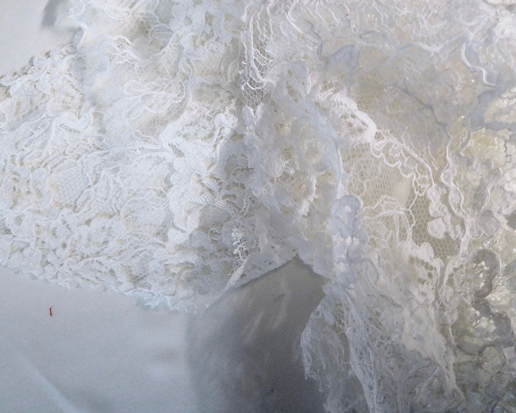 Heavily Embroidered Lace, White, Remnant (42cmx38cm)