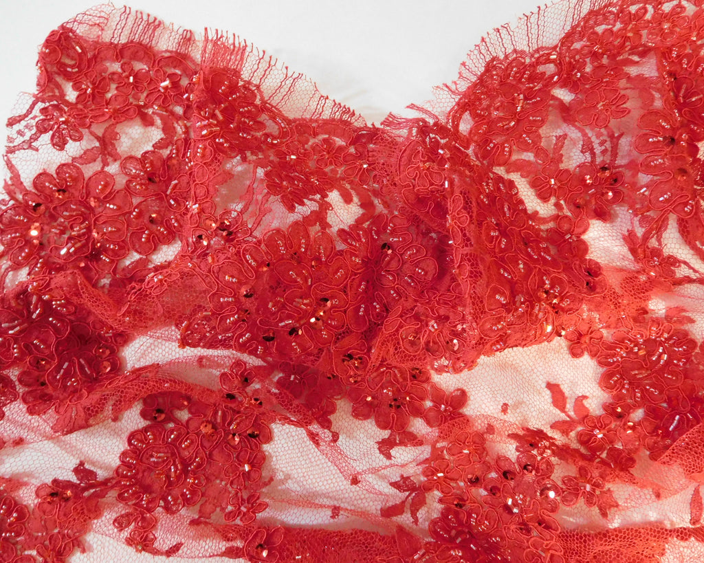 Embroidered Lace with Trim, Red, Remnant (60cmx50cm)