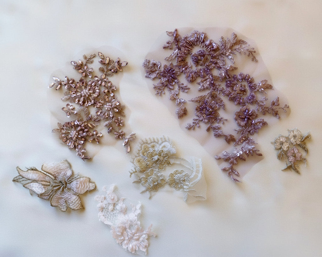 Beaded Lace Appliqué, 15 Pieces, Purple/Pink