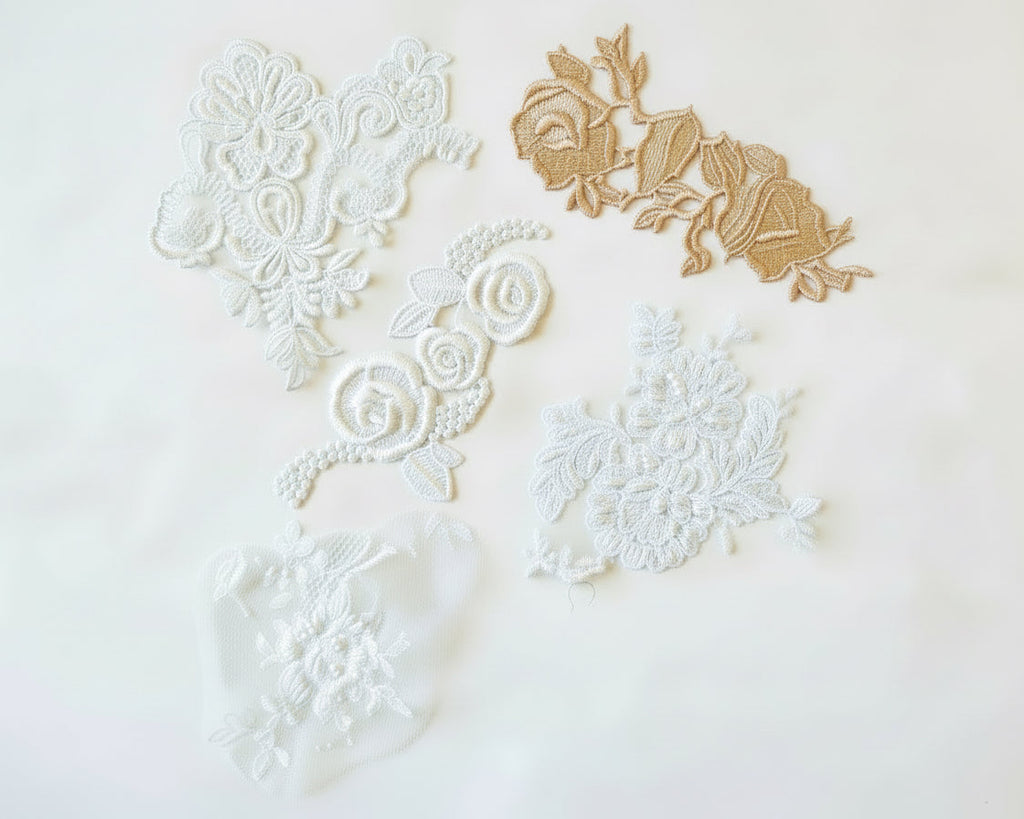 Beaded Lace Appliqué, 8 Pieces, Whites/Golds