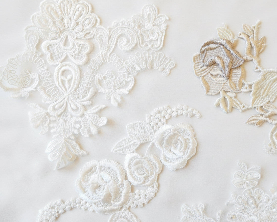 Beaded Lace Appliqué, 8 Pieces, Whites/Golds
