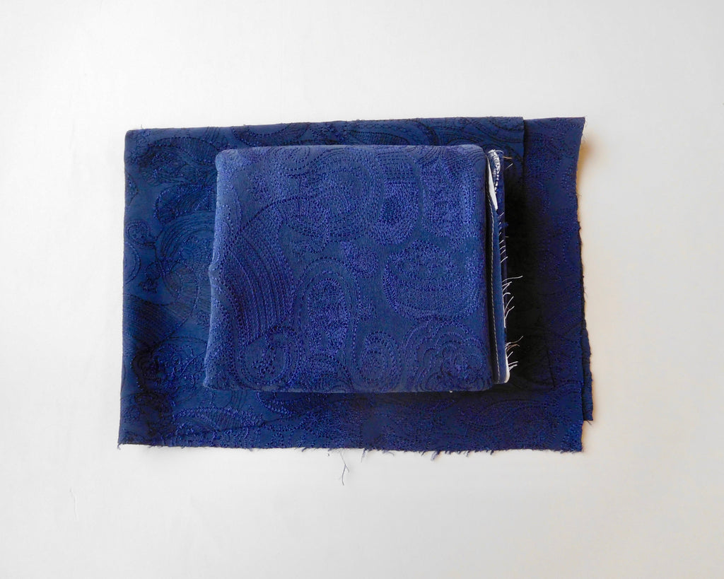 Embroidered Silk Dupion, Bundle of 2, Navy