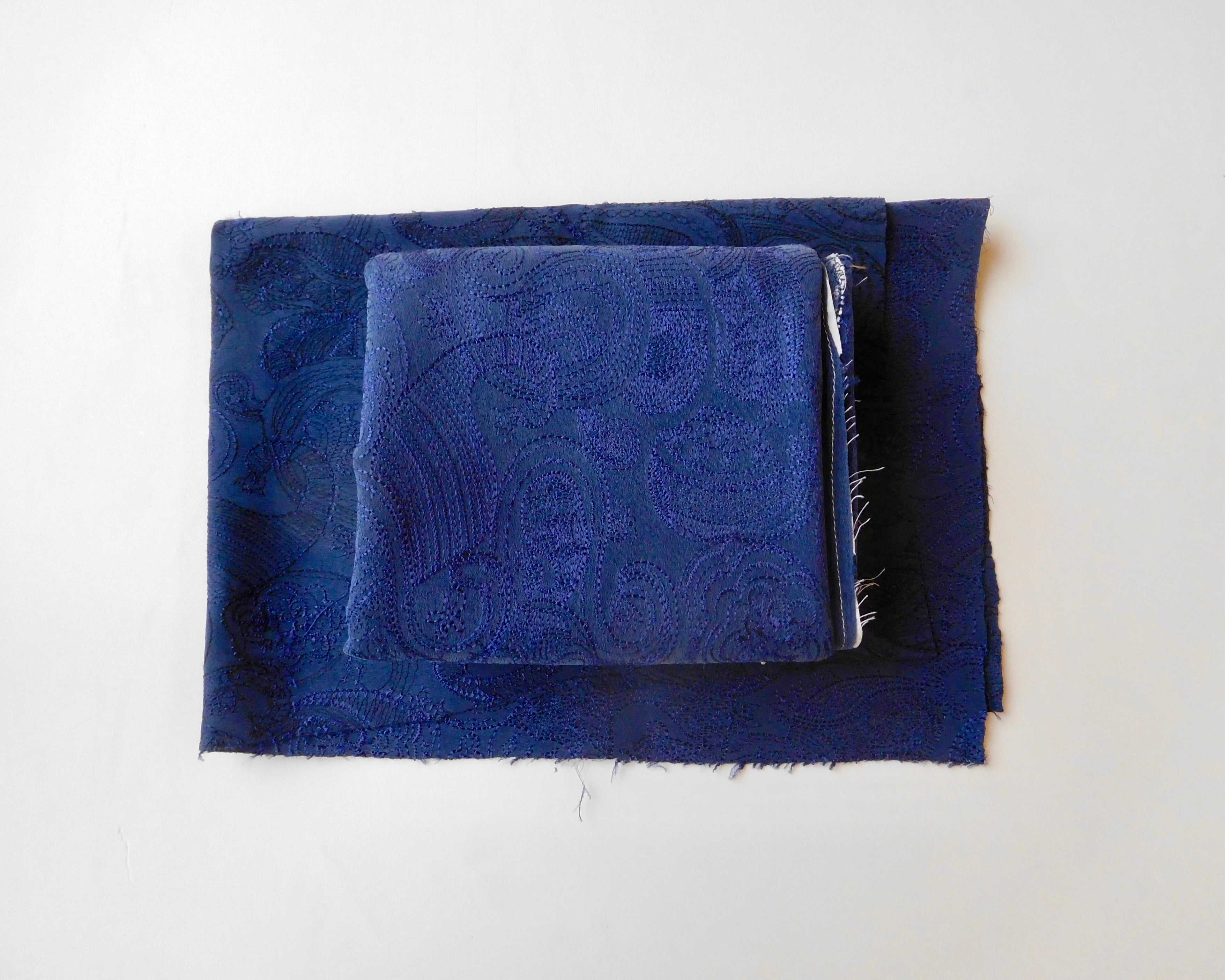 Embroidered Silk Dupion, Bundle of 2, Navy