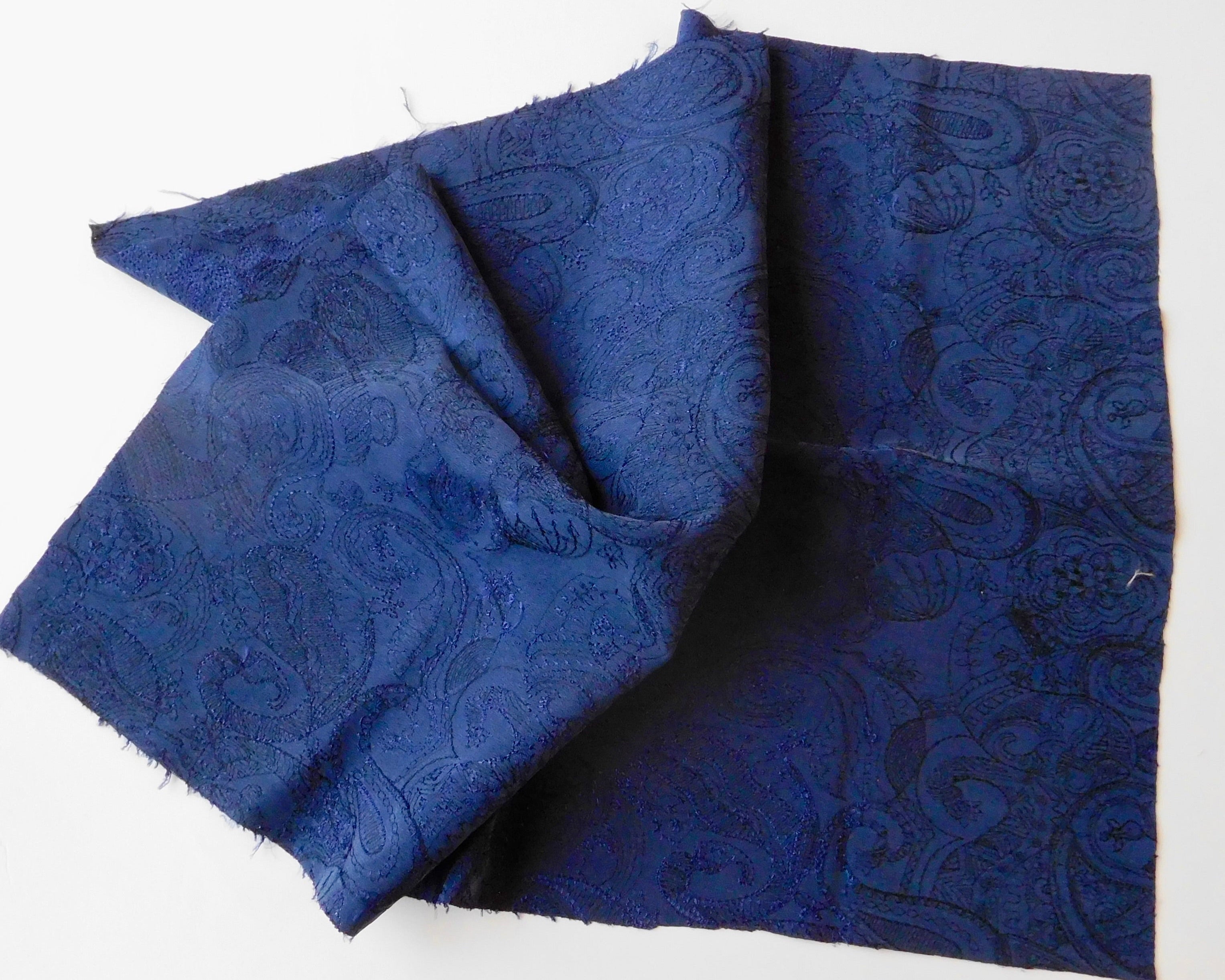 Embroidered Silk Dupion, Bundle of 2, Navy