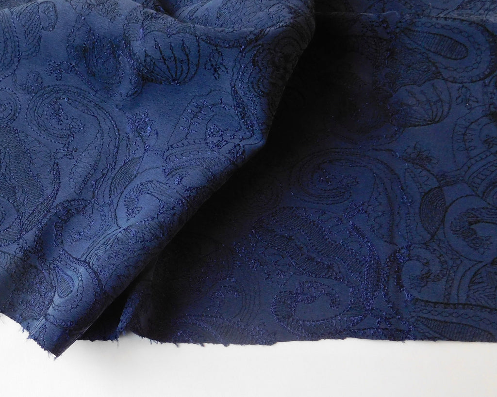Embroidered Silk Dupion, Bundle of 2, Navy