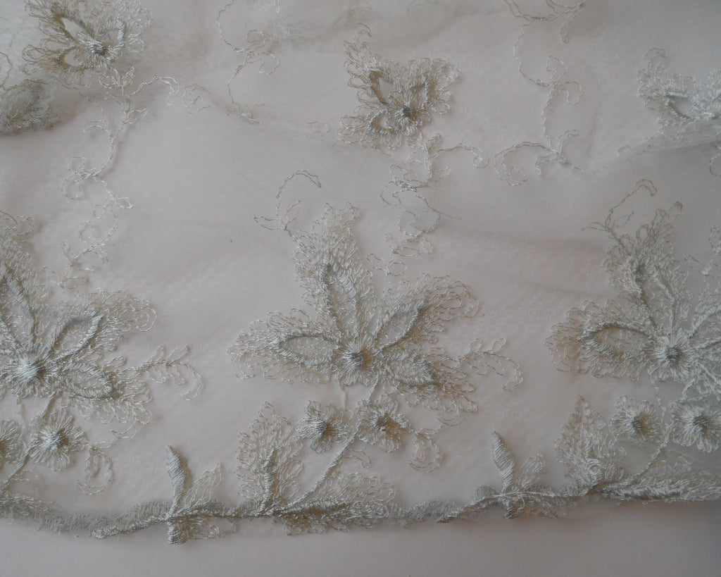 Embroidered Floral Lace, Winter-Silver, 3 Metres Available