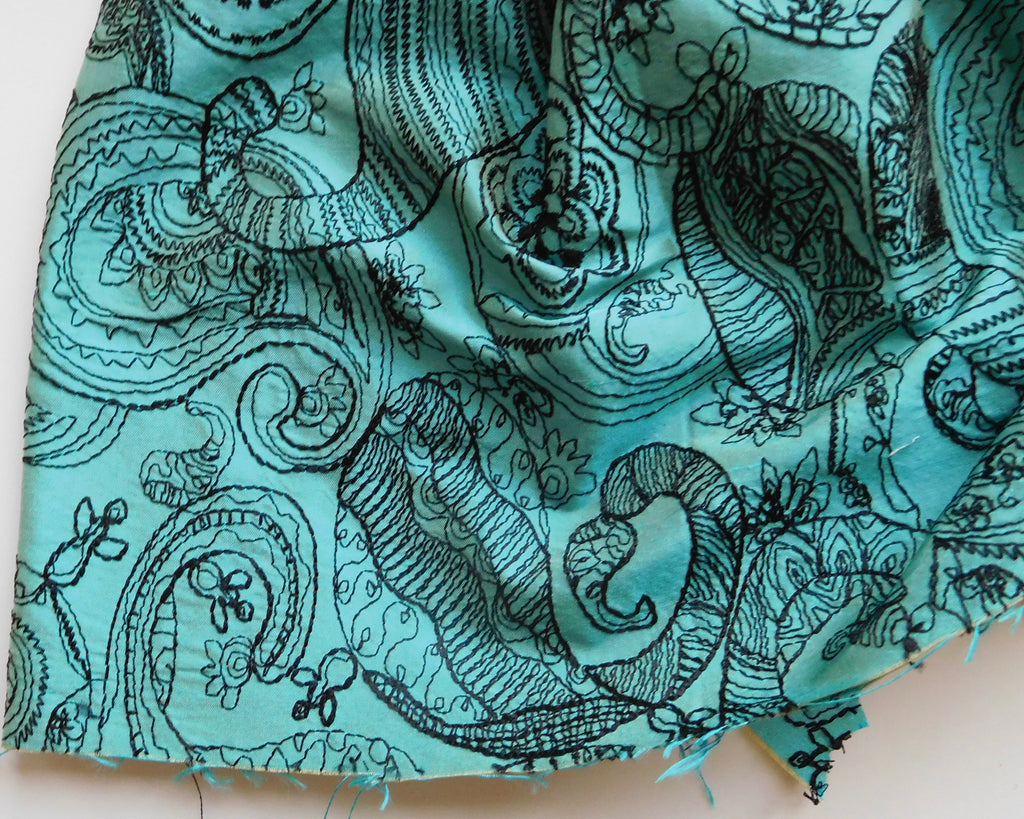 Embroidered Silk Dupion, Bundle of 4, Teal/Tan/Purple