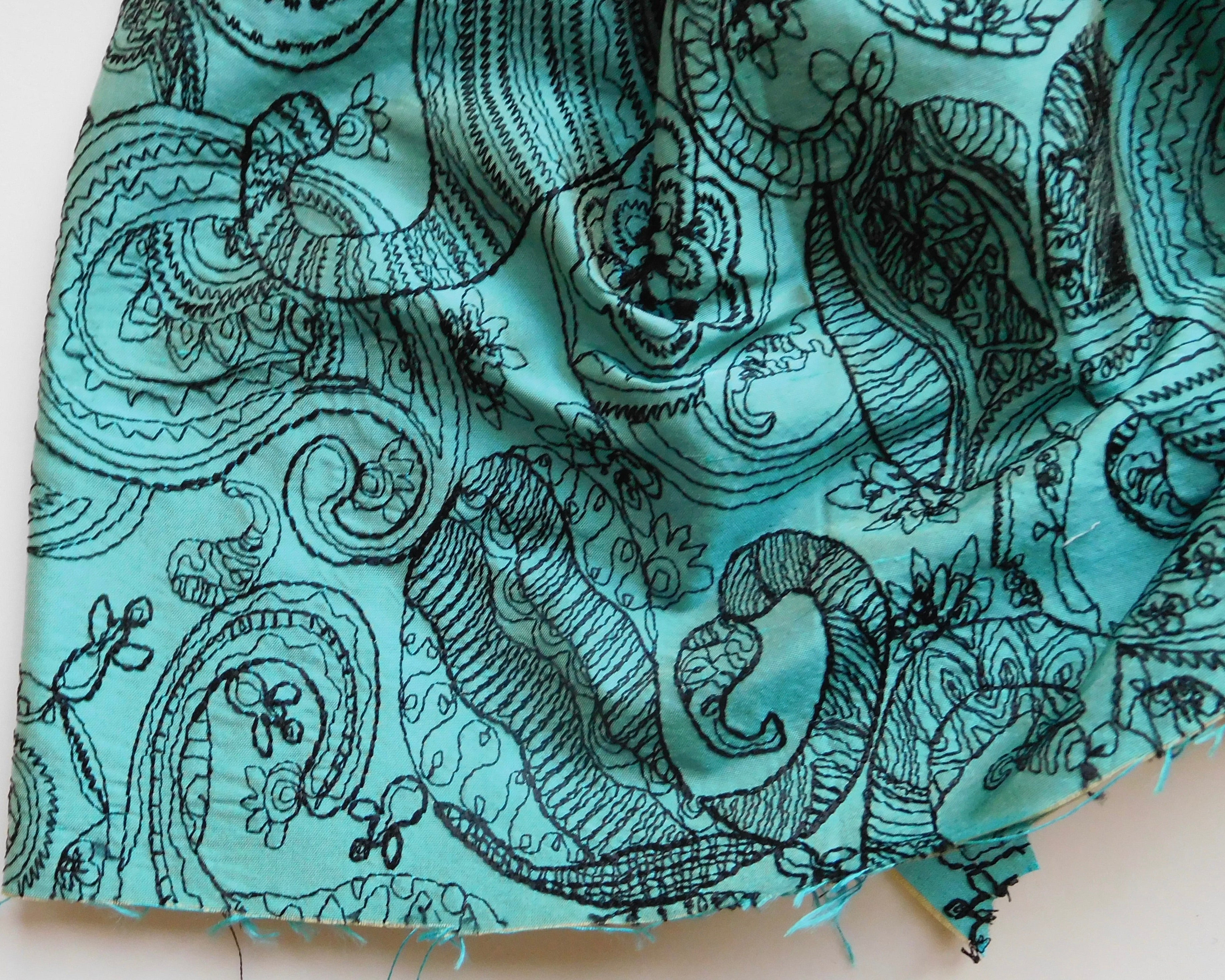 Embroidered Silk Dupion, Bundle of 4, Teal/Tan/Purple