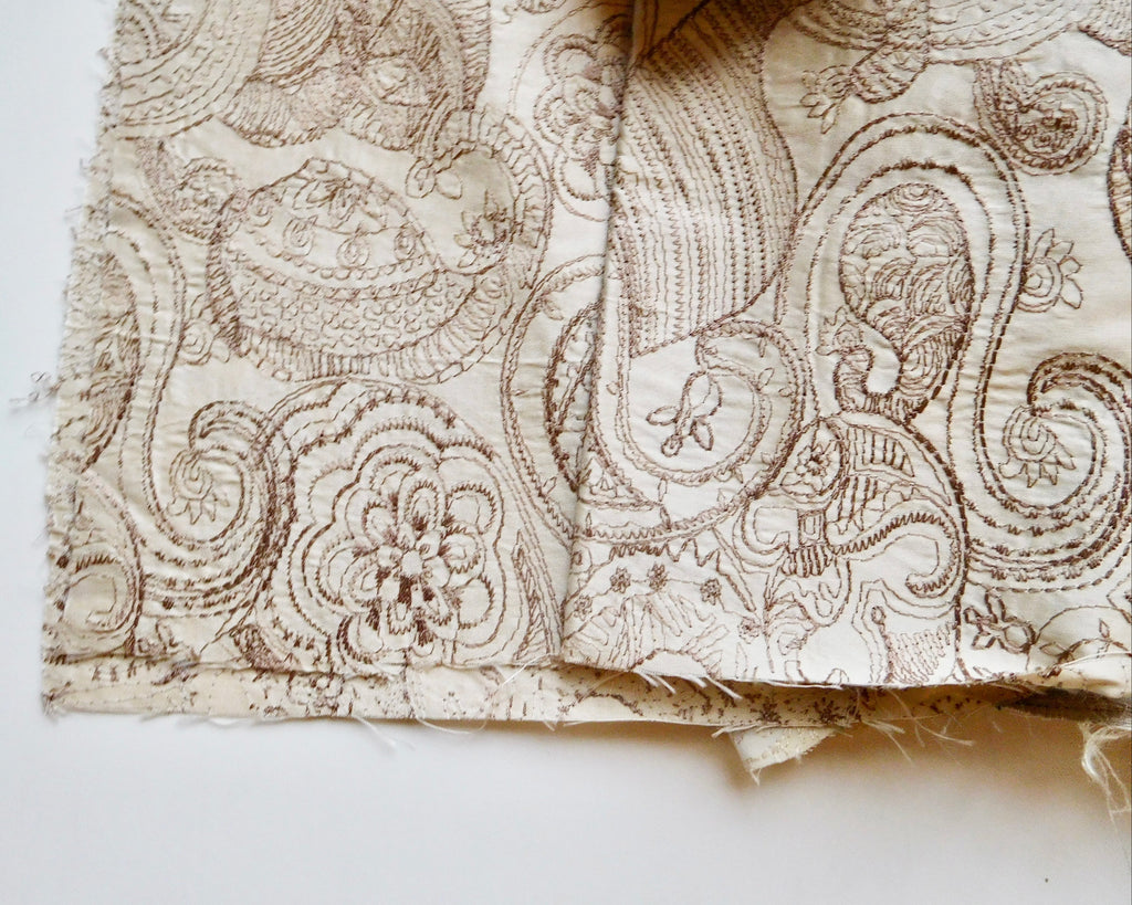 Embroidered Silk Dupion, Bundle of 4, Teal/Tan/Purple