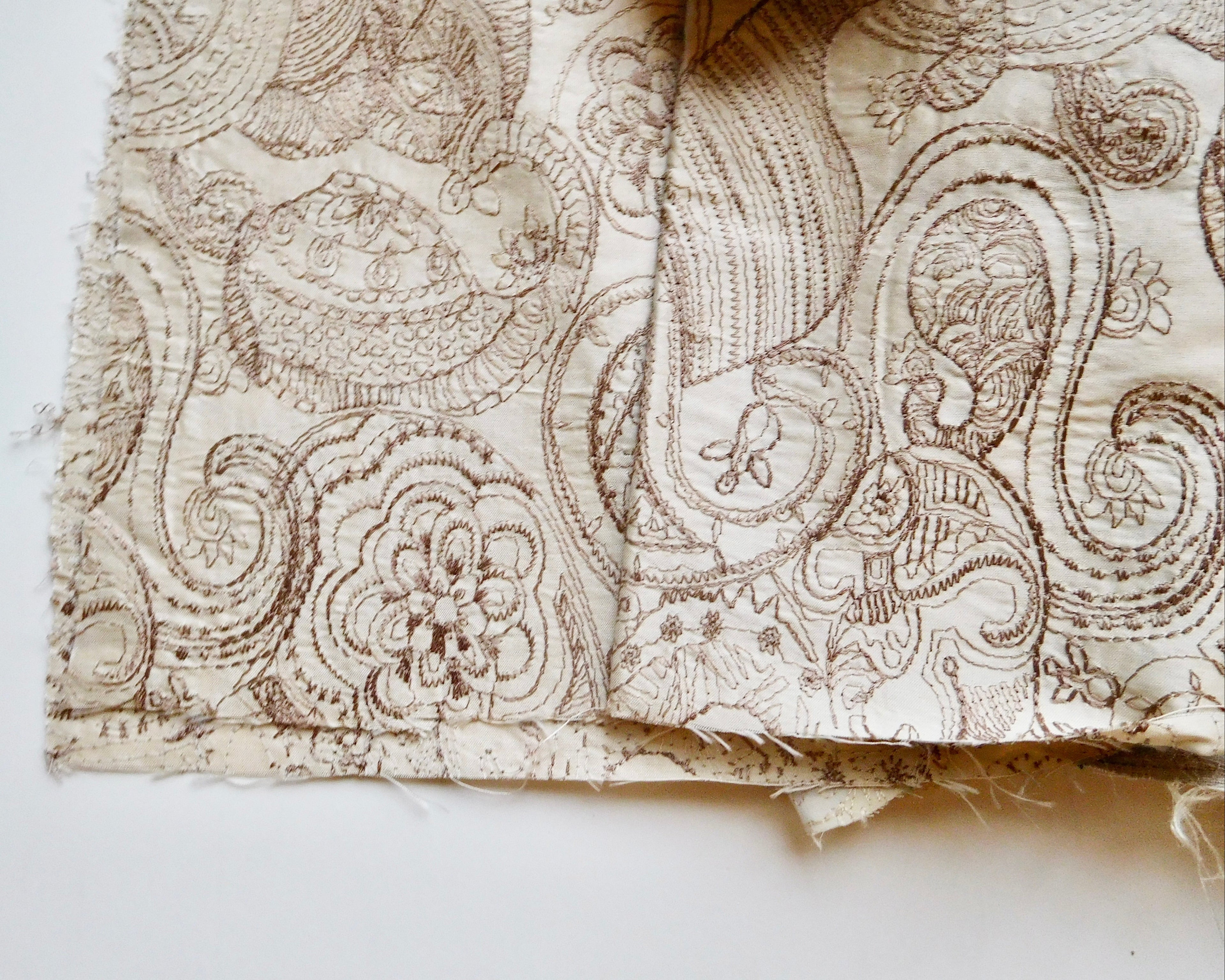 Embroidered Silk Dupion, Bundle of 4, Teal/Tan/Purple