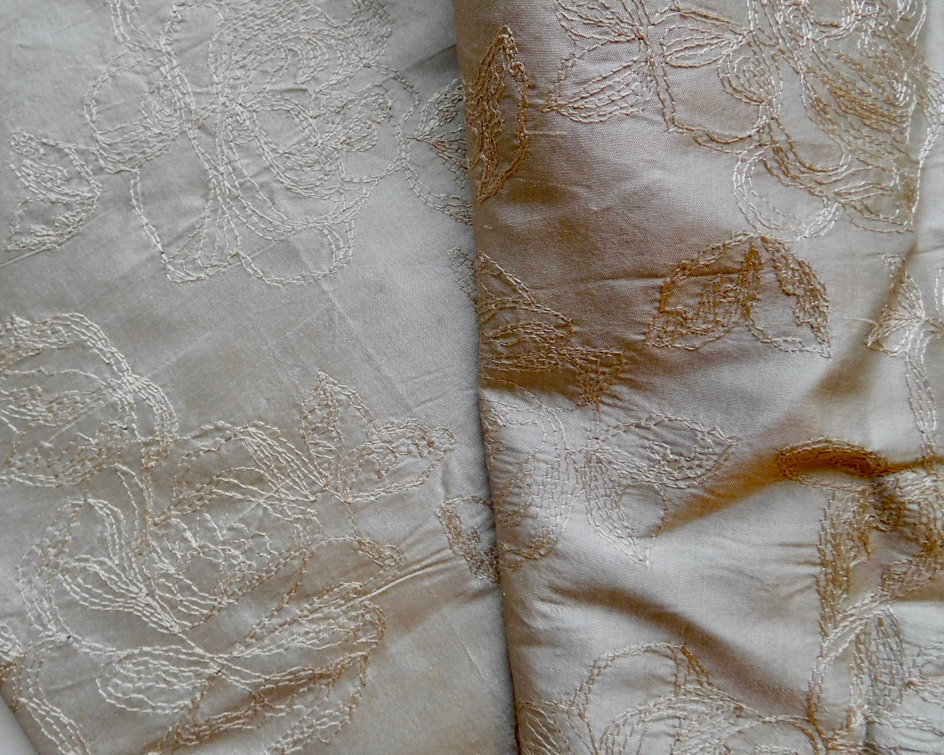 Embroidered Silk Dupion, Bundle of 4, Teal/Tan/Purple