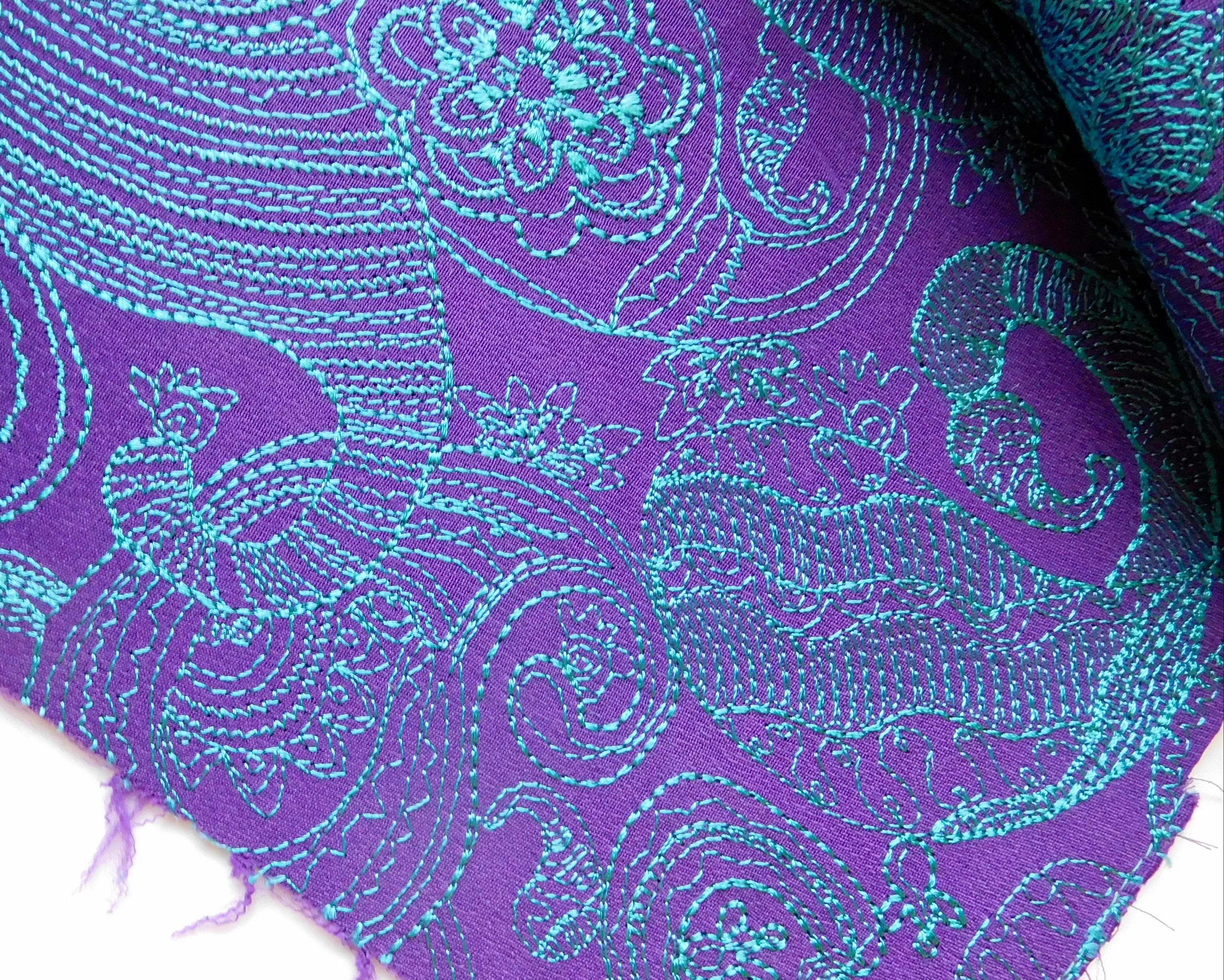 Embroidered Silk Dupion, Bundle of 4, Teal/Tan/Purple