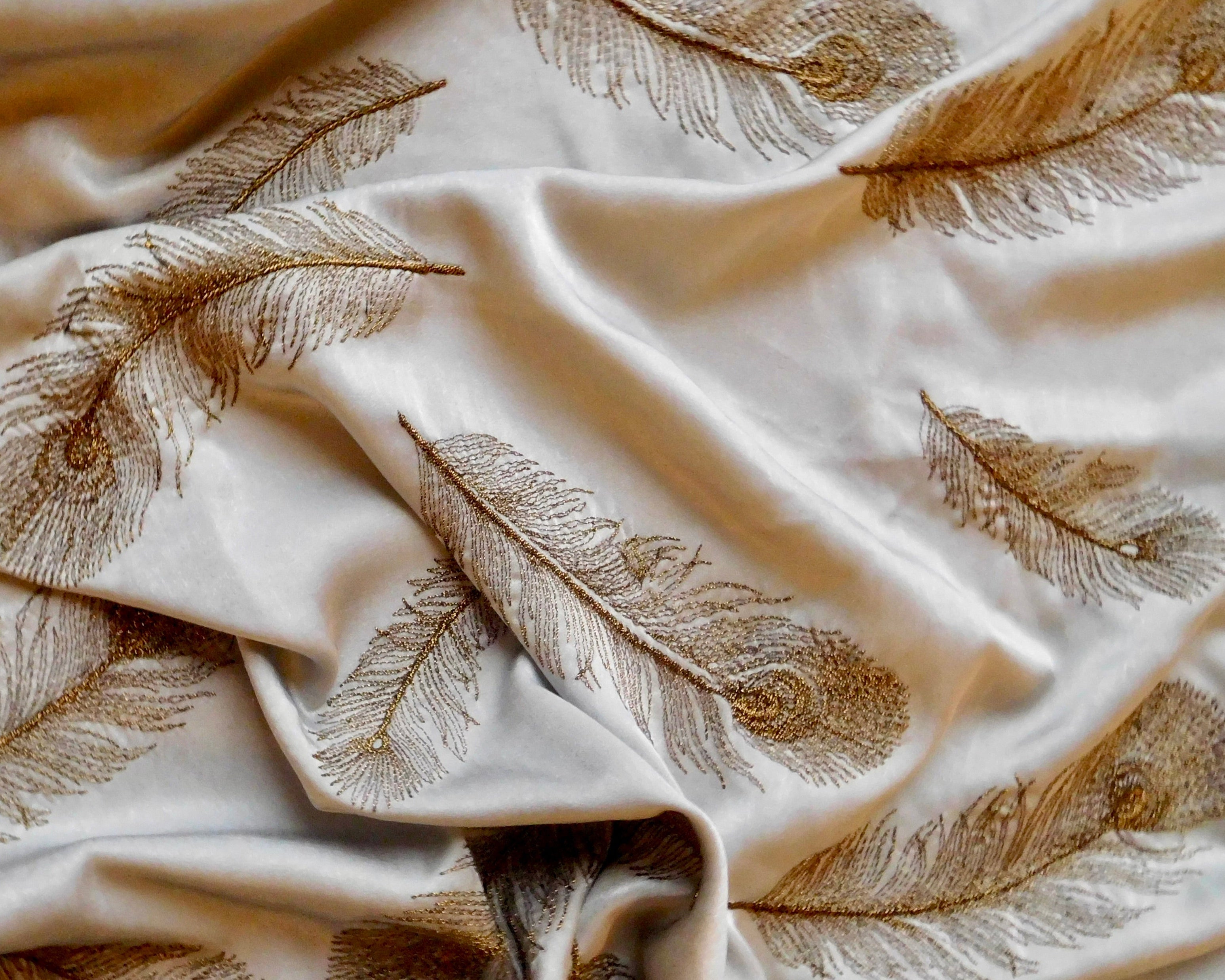 Satin Fabric, Silver with Gold Embroidery, (100cmx110cm)