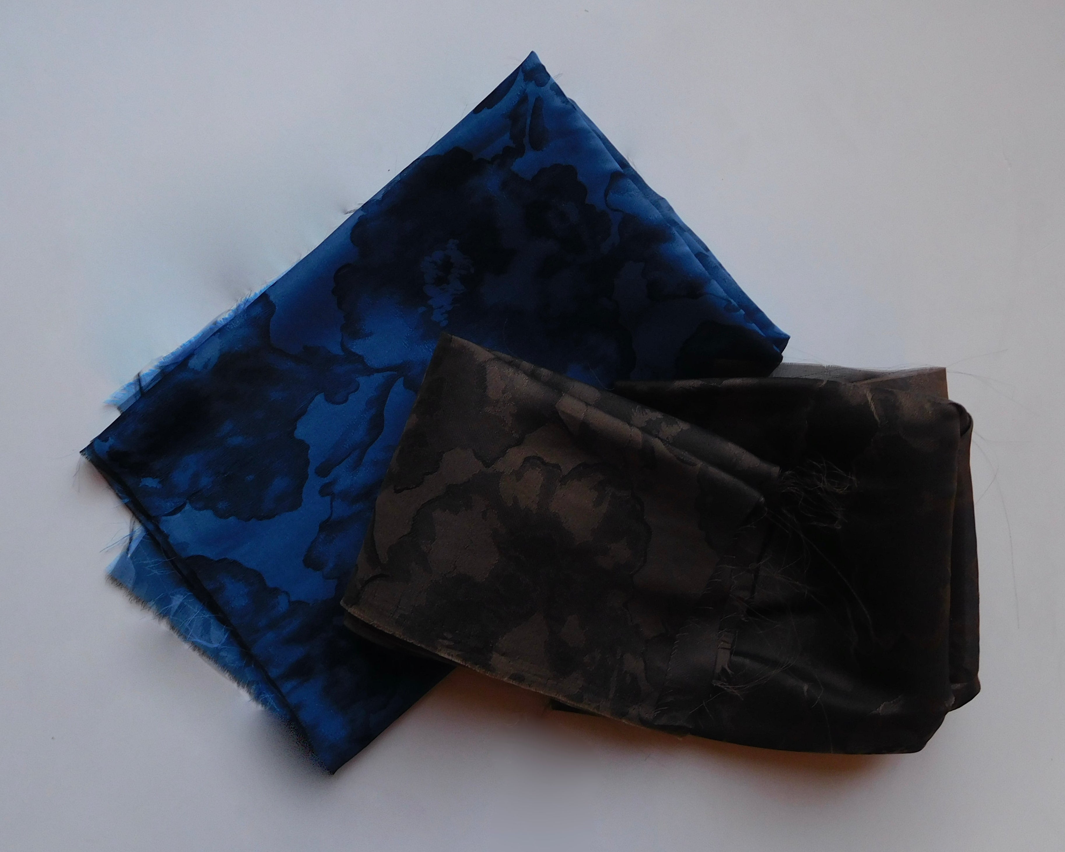 Double Faced Floral Organza, Brown/Navy Blue, Bundle of 3