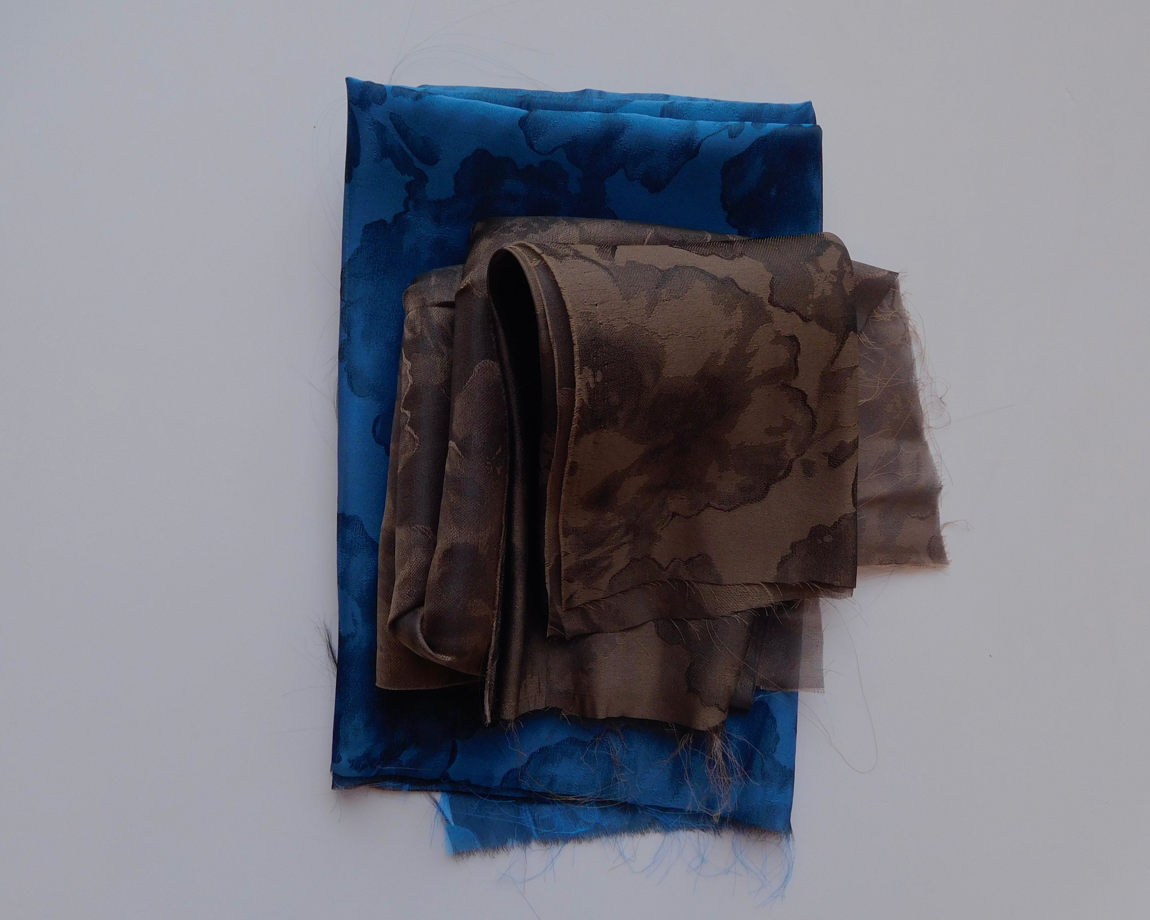 Double Faced Floral Organza, Brown/Navy Blue, Bundle of 3