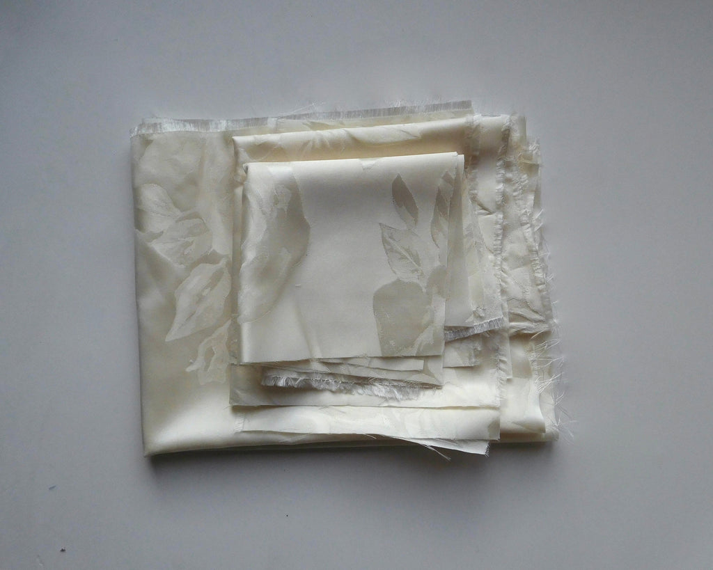 Silk Floral Jacquard, White, Bundle of 12 Designer Offcuts