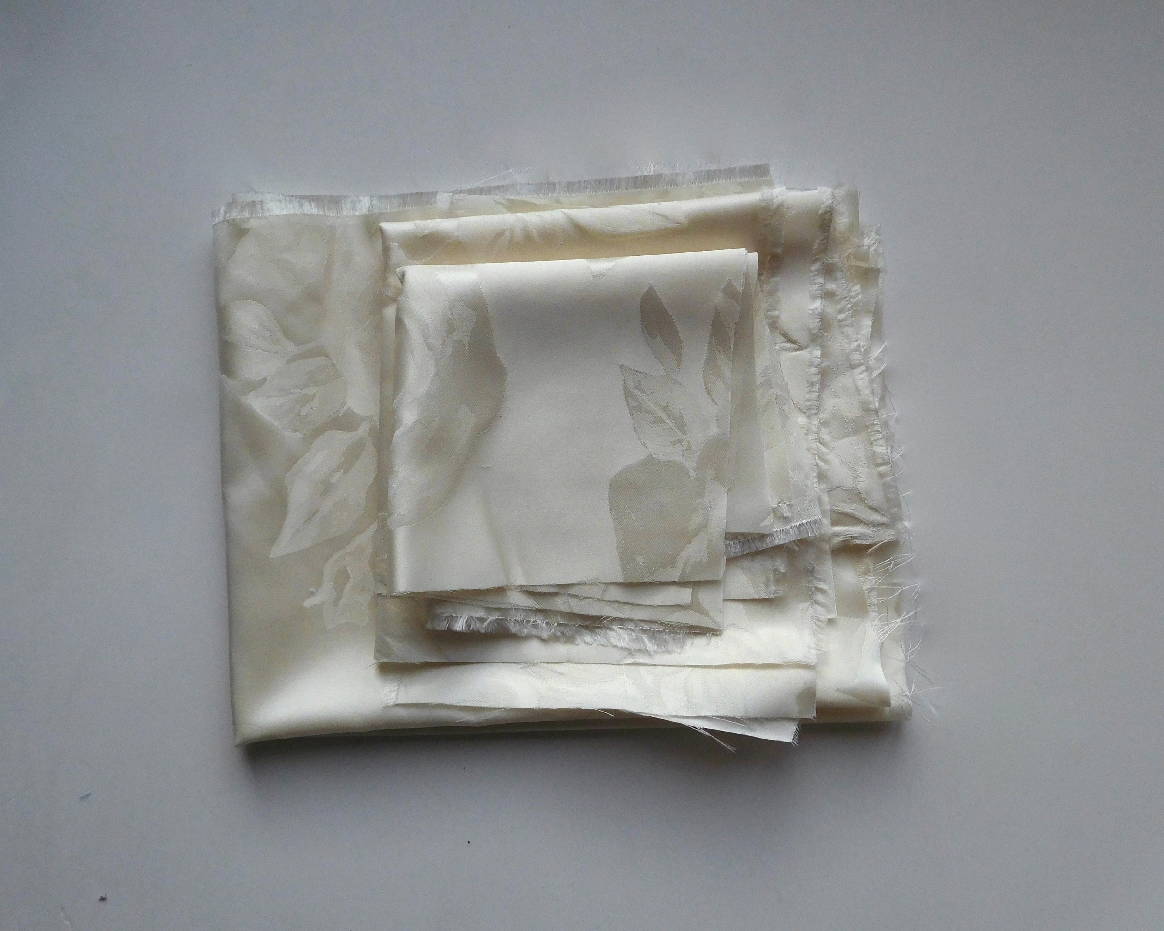 Silk Floral Jacquard, White, Bundle of 12 Designer Offcuts