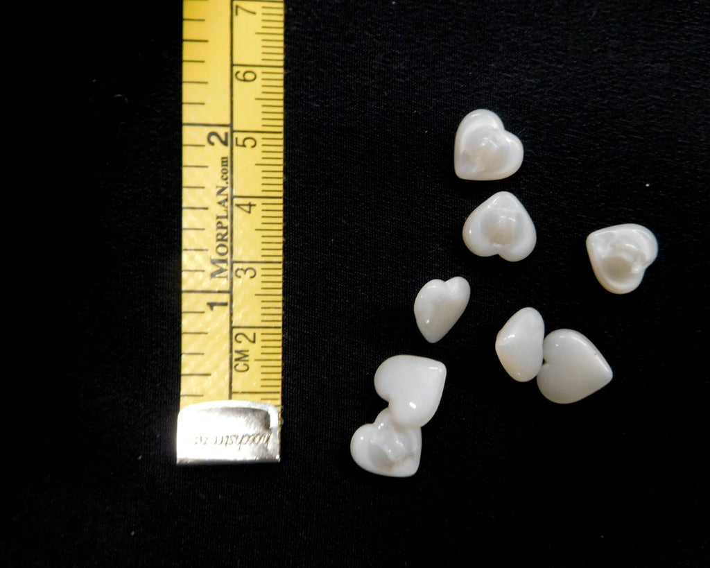 Heart-Shaped Glass Buttons, Pearlescent White, Bag of 10