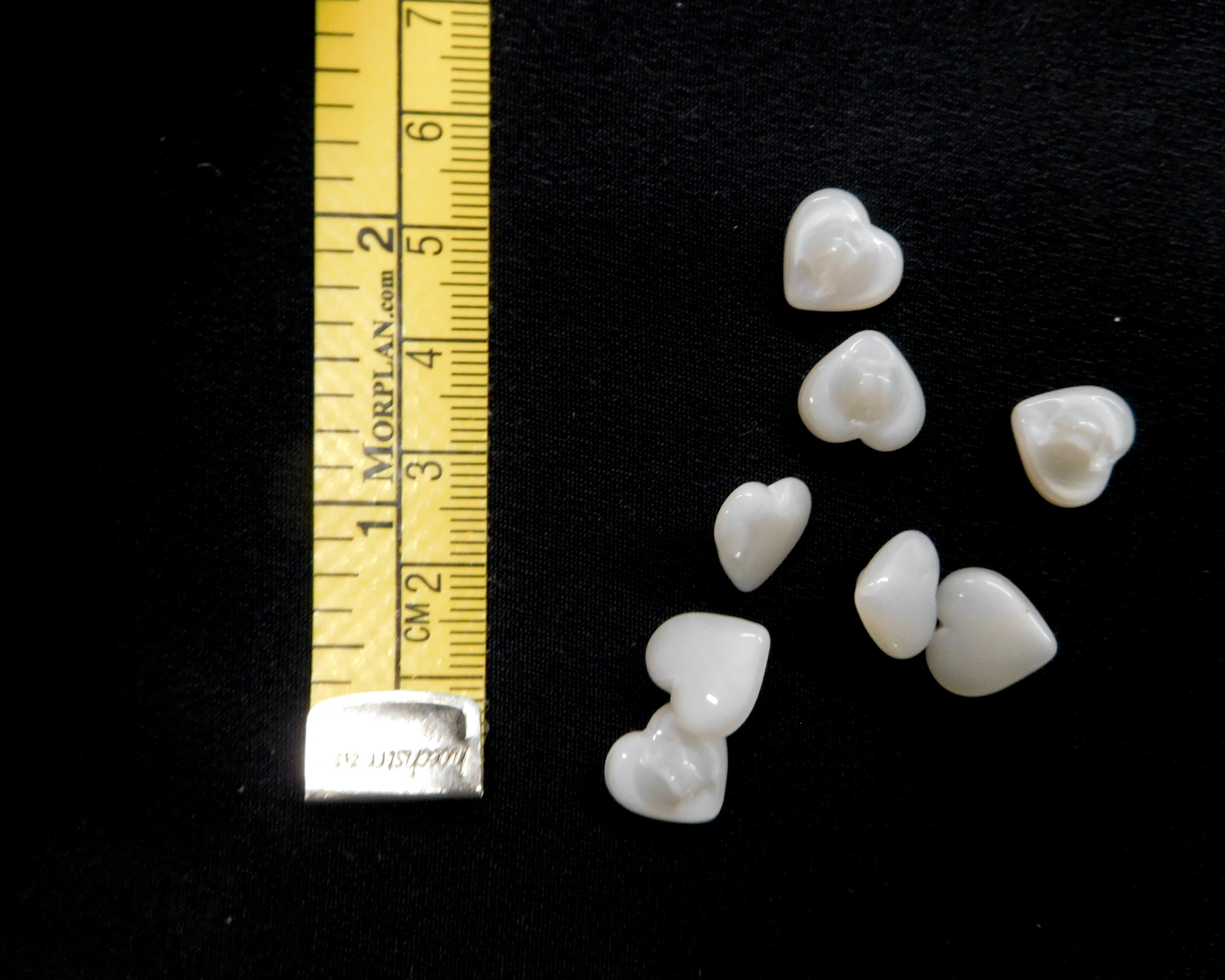 Heart-Shaped Glass Buttons, Pearlescent White, Bag of 10