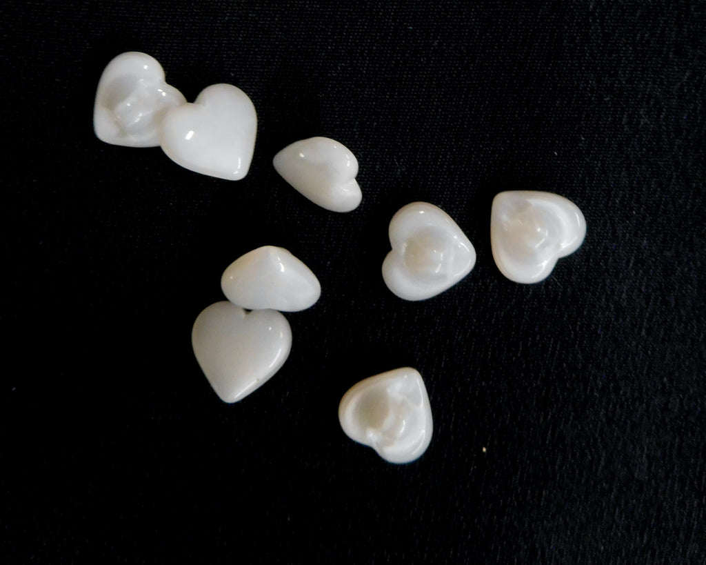 Heart-Shaped Glass Buttons, Pearlescent White, Bag of 10