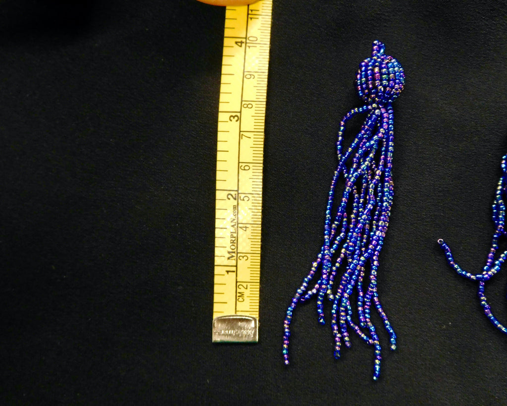 Beaded Tassels, Blue/Black, Bag of 2