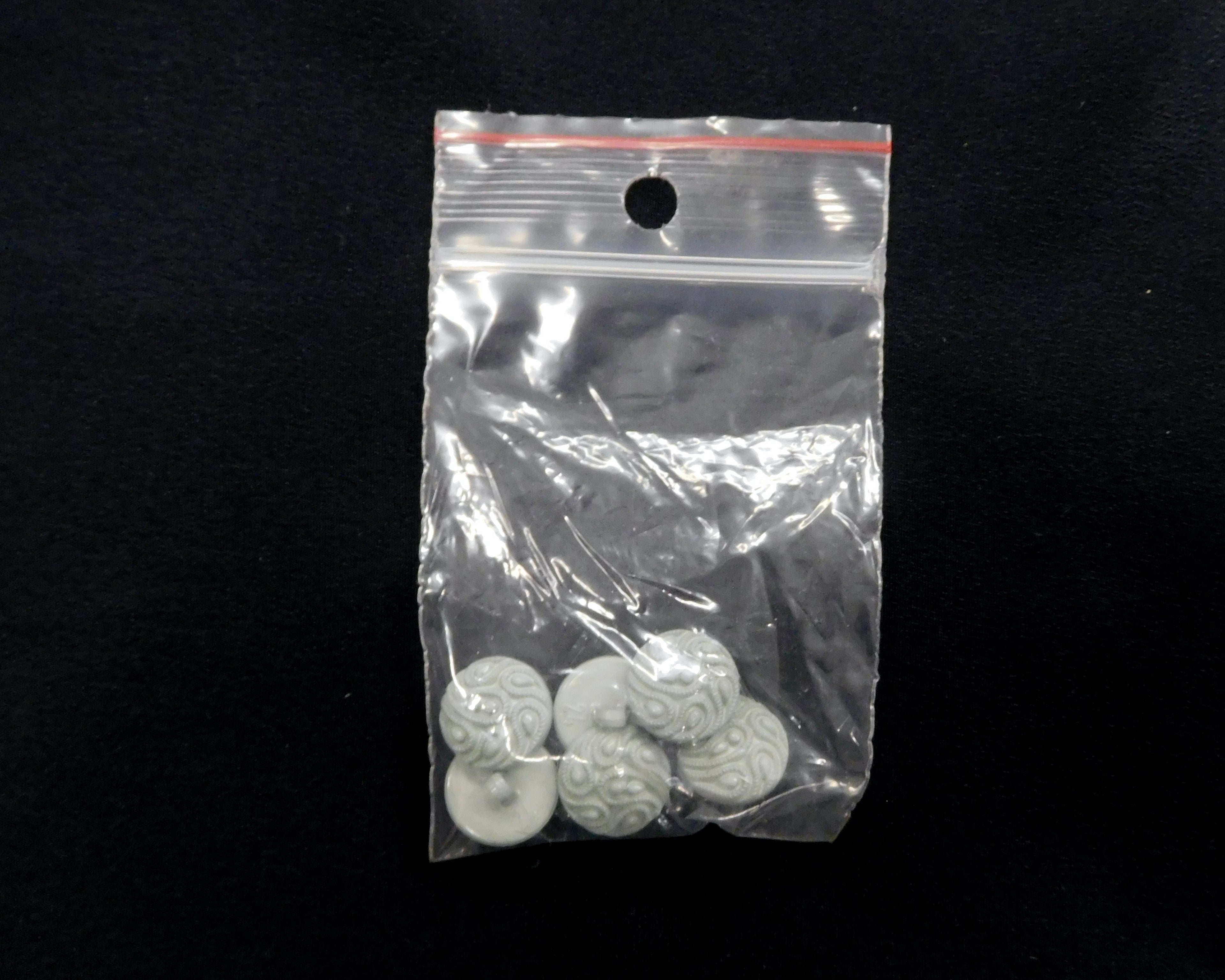 Raised Vintage Buttons, White, Bag of 6