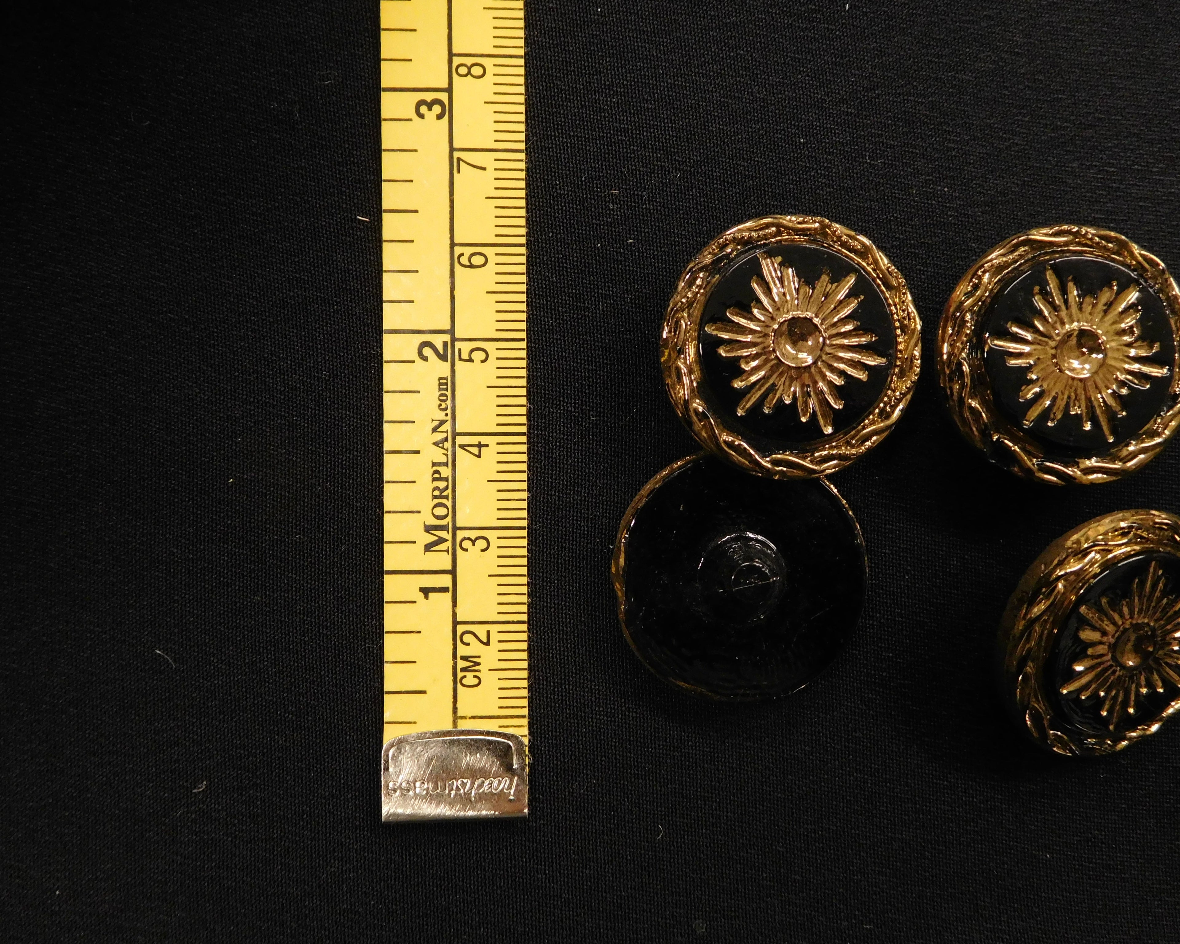 Circular Patterned Button,Gold/Black, Bag of 4