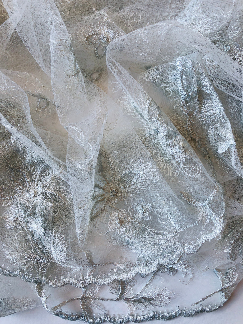 Embroidered Floral Lace, Winter-Silver, 3 Metres Available